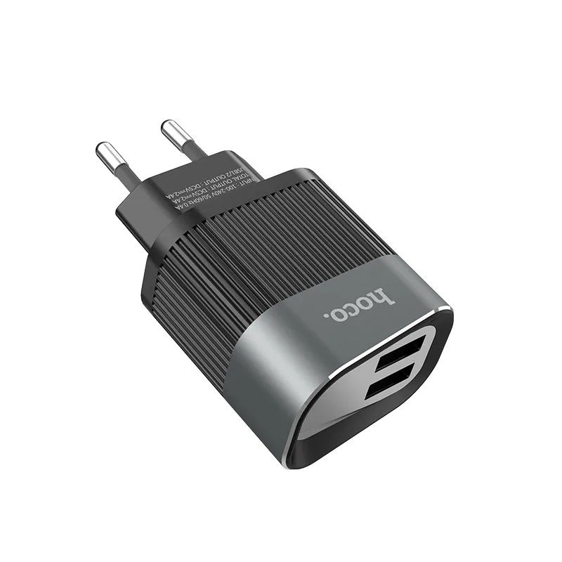 hoco 2 usb home charger plug  with led  white c40a
